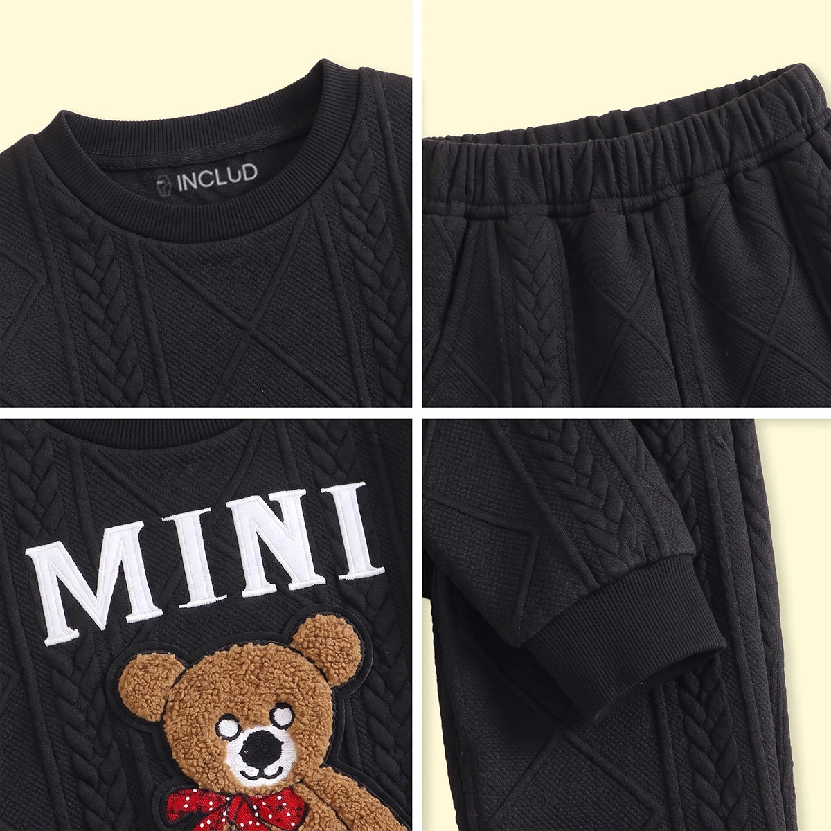 Boys Black Embroidered Sweatshirt With Pants Sets 2 pc. Sets