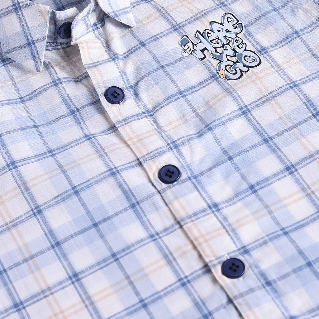 Boys Blue Checked Shirt With Printed T-Shirt And Twill Shorts Sets 3 pc. Sets
