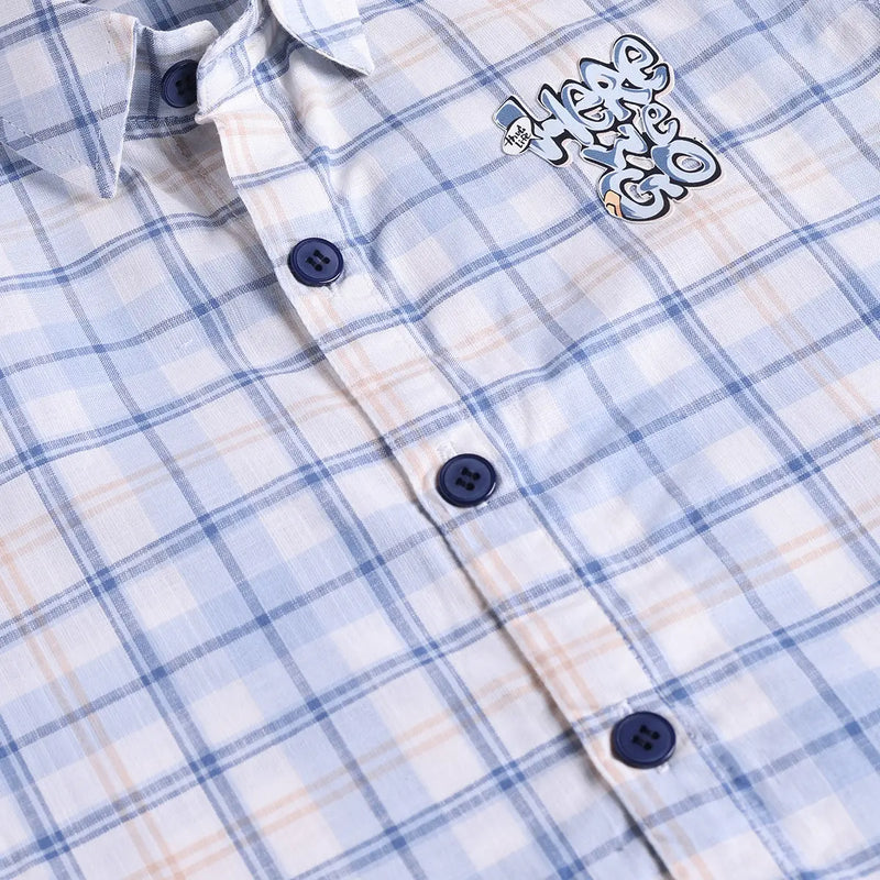 Boys Blue Checked Shirt With Printed T-Shirt And Twill Shorts Sets 3 pc. Sets