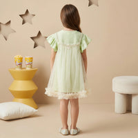 Girls Green Self Design T-Shirt Dress & Overlay Tulle Pinafore Dress Casual Dresses