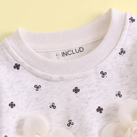 Girls Light Grey Floral Sweatshirt & Denim Pants Sets Sets
