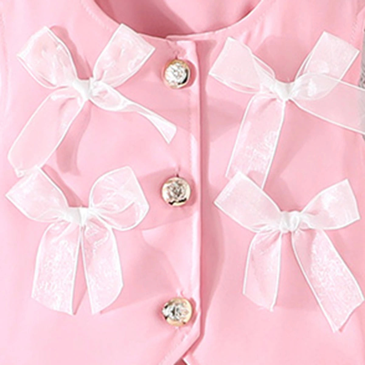 Girls Light Pink Bow Applique Sleeveless Top With Pleated Pants Co-ord Sets Sets