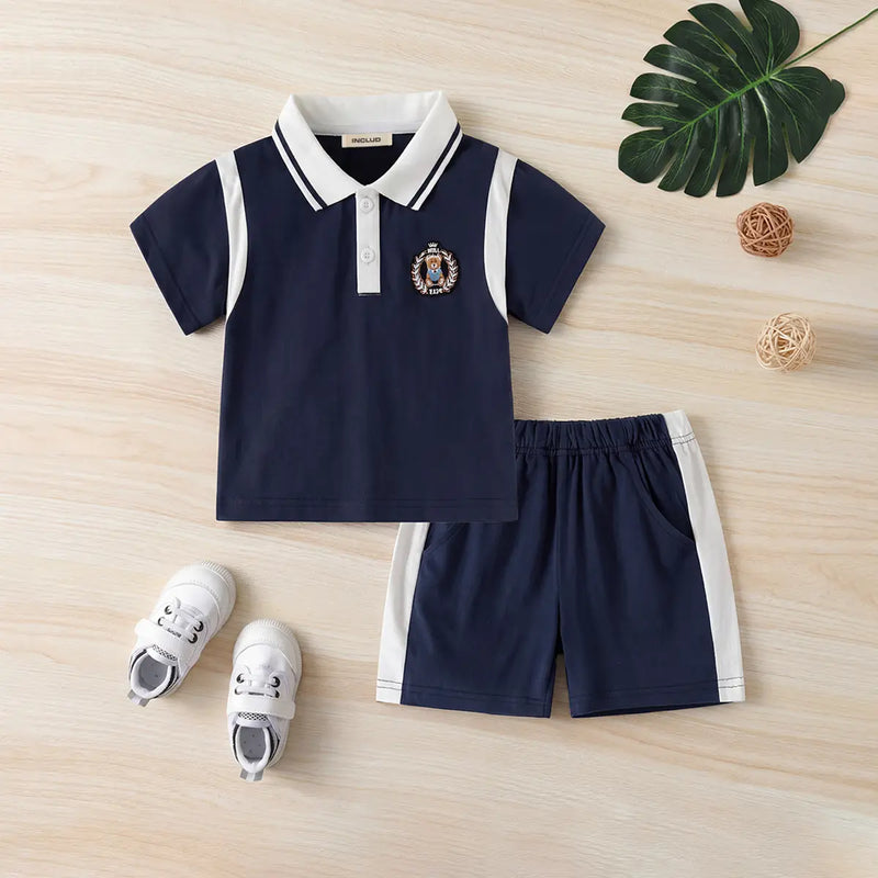Boys Navy Blue Short Sleeves Polo T-Shirt With Shorts Co-ord Sets Sets Navy Blue 1-2 Y