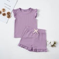 Girls Purple Solid Ribbed Top With Shorts Co-ord Sets Sets Purple 1-2 Y