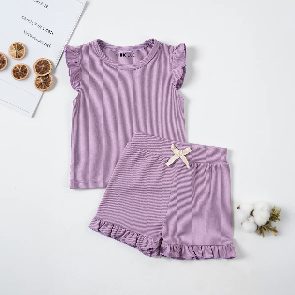 Girls Purple Solid Ribbed Top With Shorts Co-ord Sets Sets Purple 1-2 Y
