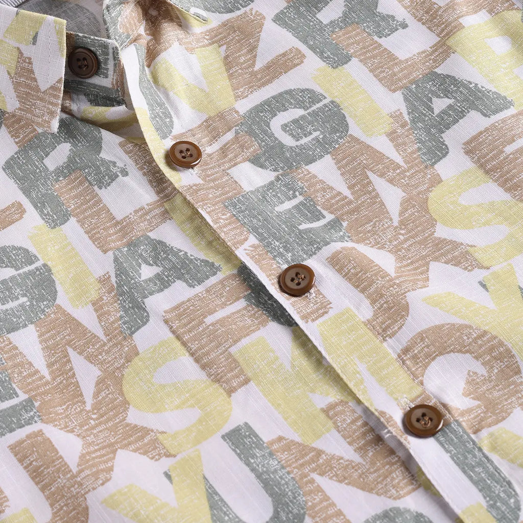 Boys Yellow Typographic Shirt With Printed T-Shirt And Twill Shorts Sets 3 pc. Sets