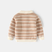 Boys Light Brown Polo Collar Sweatshirt With Self Design Stripe Patterns Sweaters & Cardigans