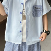 Boys Light Blue Short Sleeves Shirt With Shorts Sets Sets