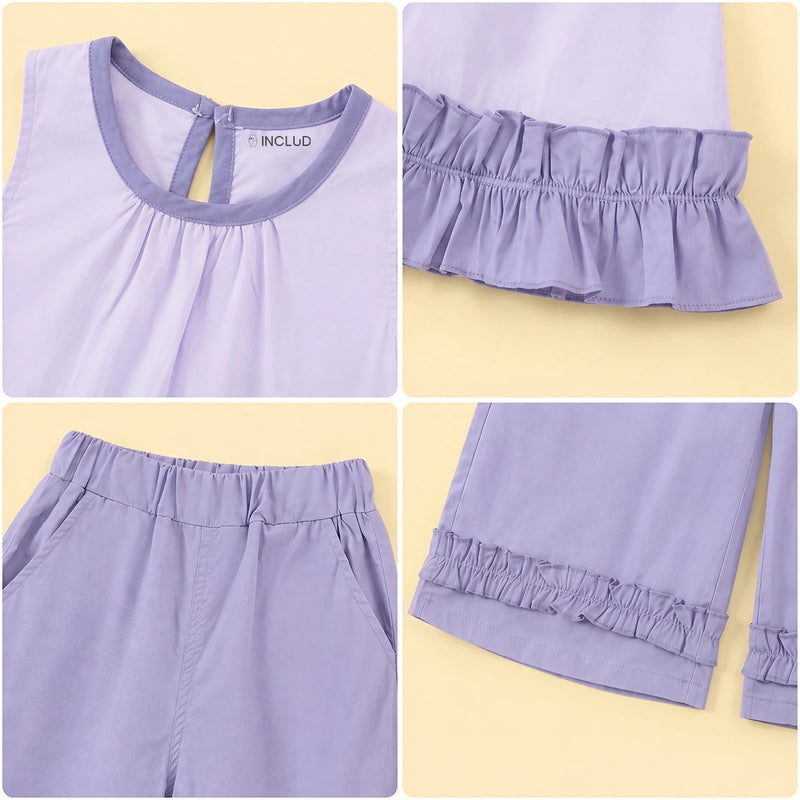 Girls Light Blue Sleeveless Top With Pants Sets 2 pc. Sets
