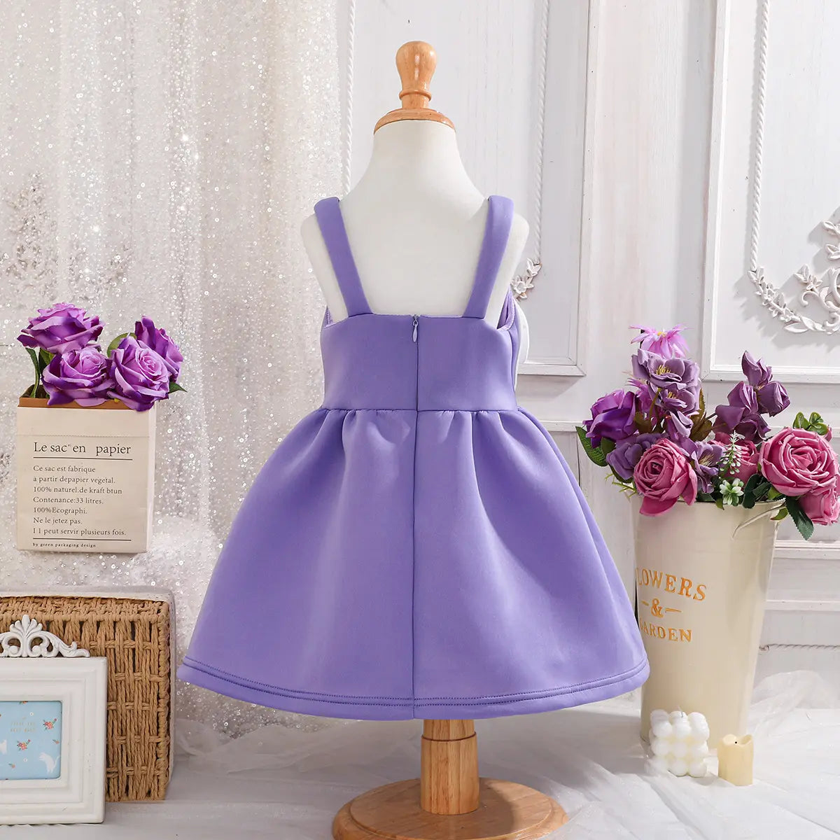 Girls Purple Floral Applique Fit & Flare Party Dresses Party Dresses