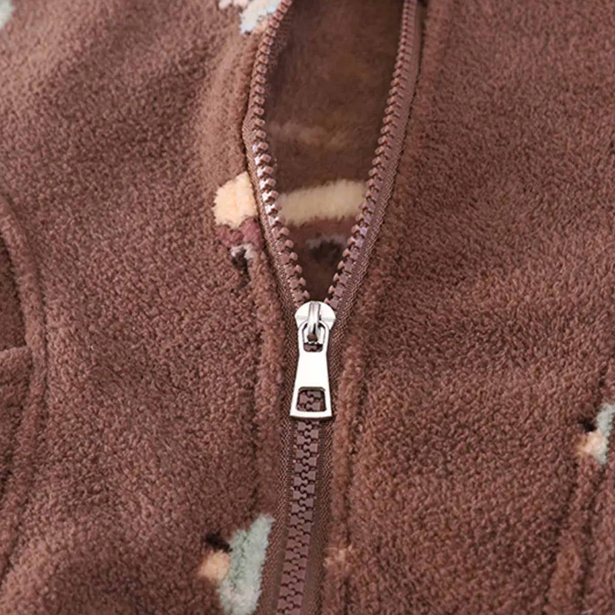 Boys Brown Printed Fleece Hooded Zipper Jacket With Vest & Jogger Sets Sets