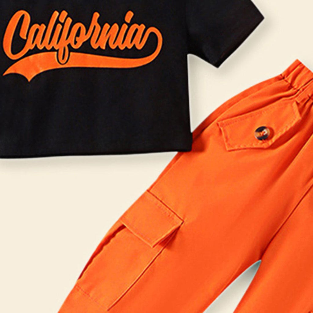 Girls Printed Crop Tee with Joggers Set Sets   