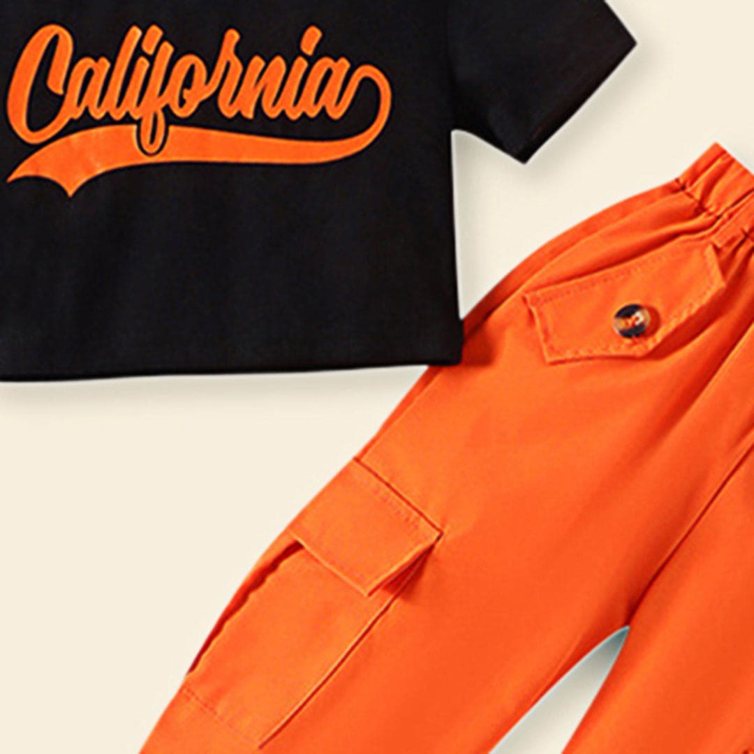 Girls Printed Crop Tee with Joggers Set Sets   