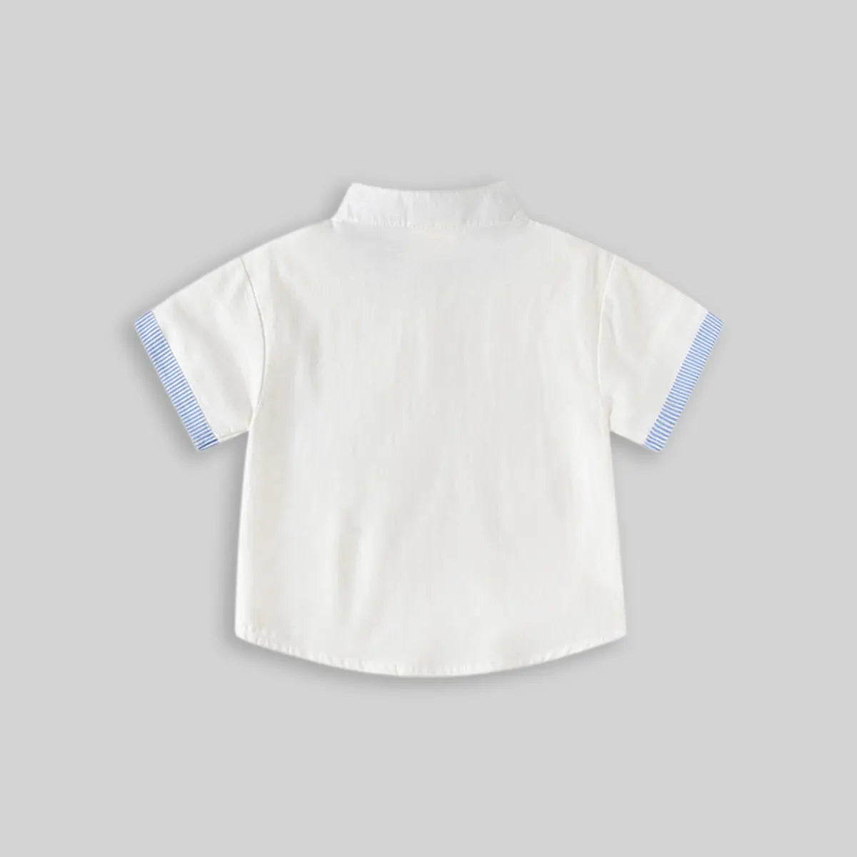 Boys White Solid Mandarin Collar Shirt With Striped Patch Pocket Shirts