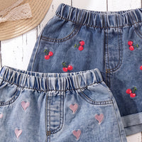 Girls Multicolour Heart Embroidered Denim Shorts Pack Of 2 Shorts