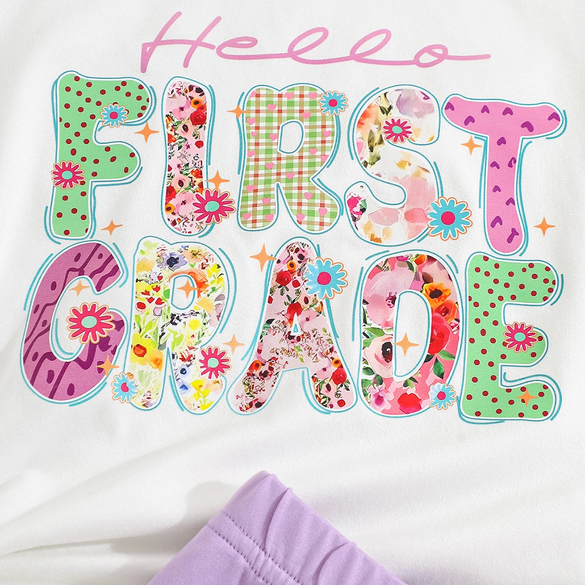Girls White Typographic Print Short Sleeves T-Shirt With Shorts Set Sets