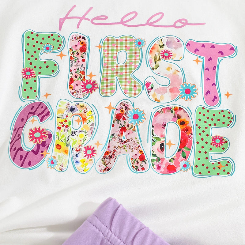 Girls White Typographic Print Short Sleeves T-Shirt With Shorts Set Sets