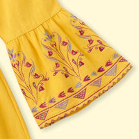 Girls Yellow Ethnic Motifs Print Fit & Flare Dress Casual Dresses