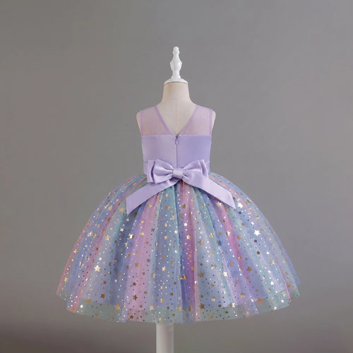Girls Lavender Star Foil Print Sleeveless Fit & Flare Party Wear Dress Party Dresses
