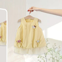 Girls Yellow A-line Casual Dress With Bow Appliques Casual Dresses Yellow 1-2 Y