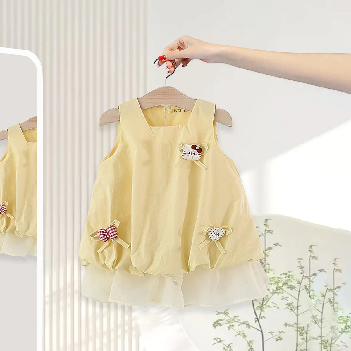 Girls Yellow A-line Casual Dress With Bow Appliques Casual Dresses Yellow 1-2 Y