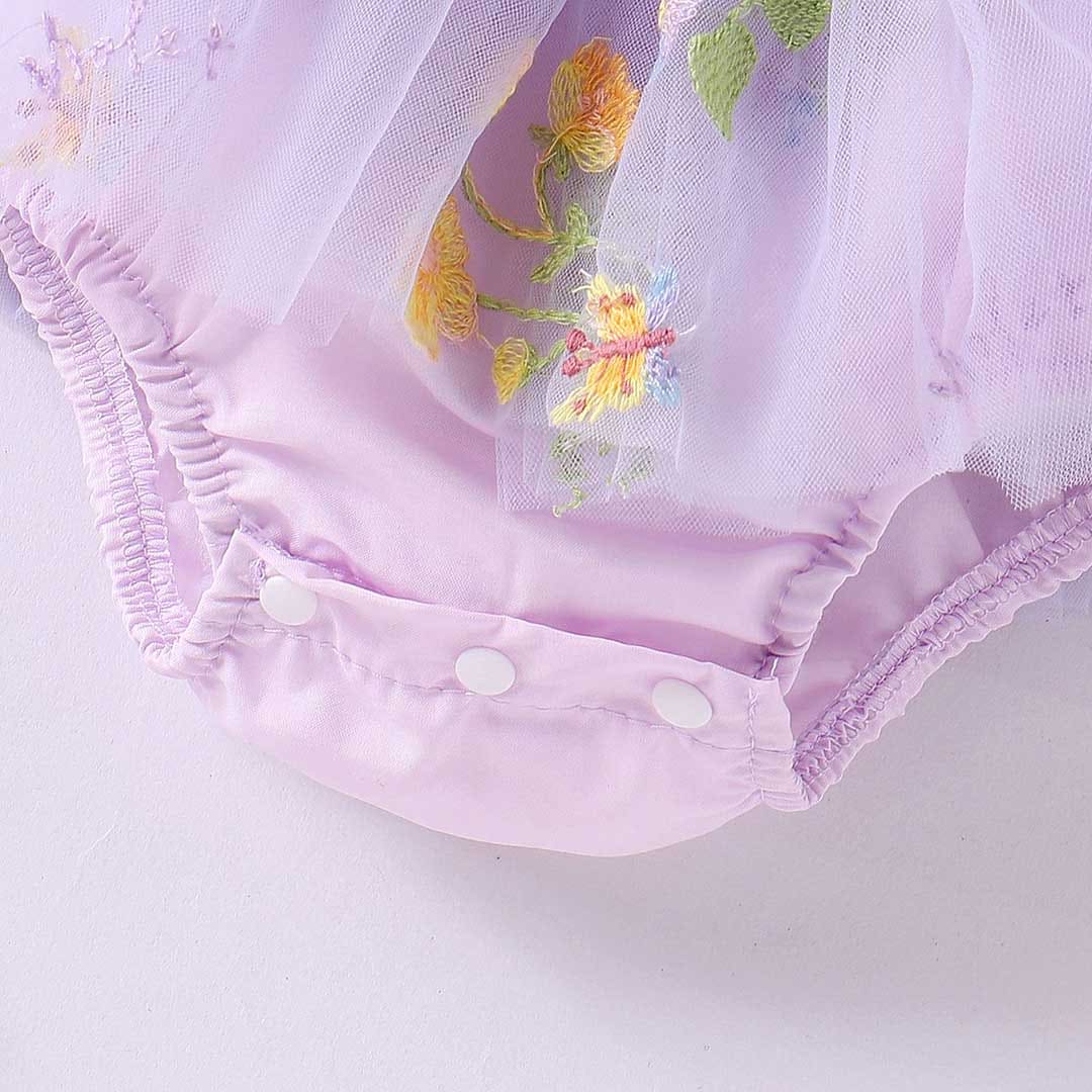 Girls Embroidered Puff Sleeves Romper Dress Casual Dresses   