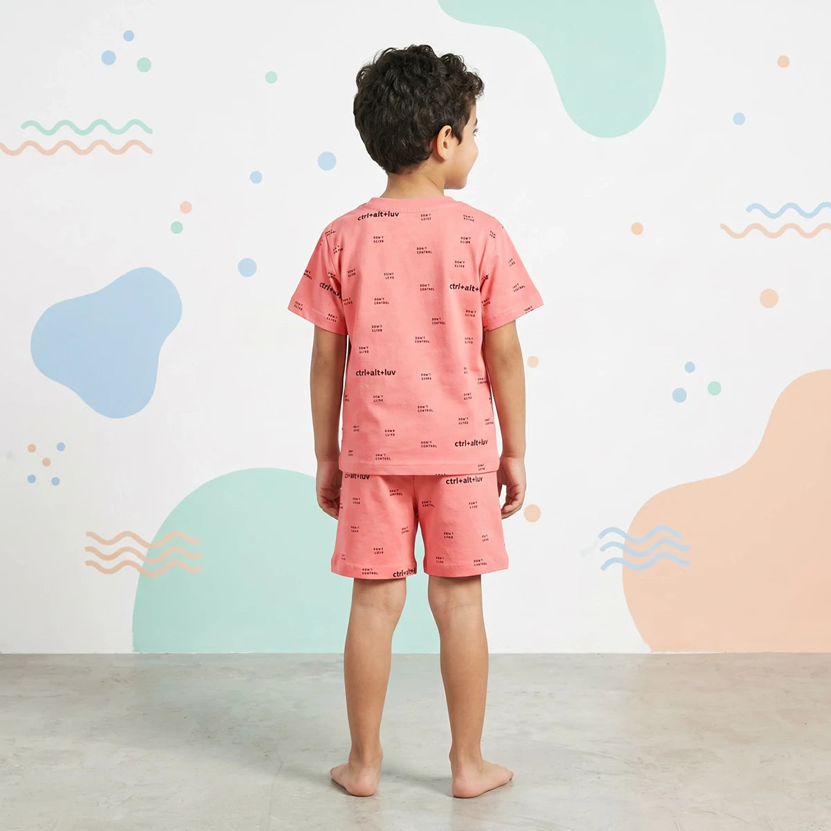Boys Peach Typographic Short Sleeve T-Shirt With Elasticated Shorts Sets Sets