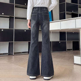 Girls Black Flared Denim Jeans Pants