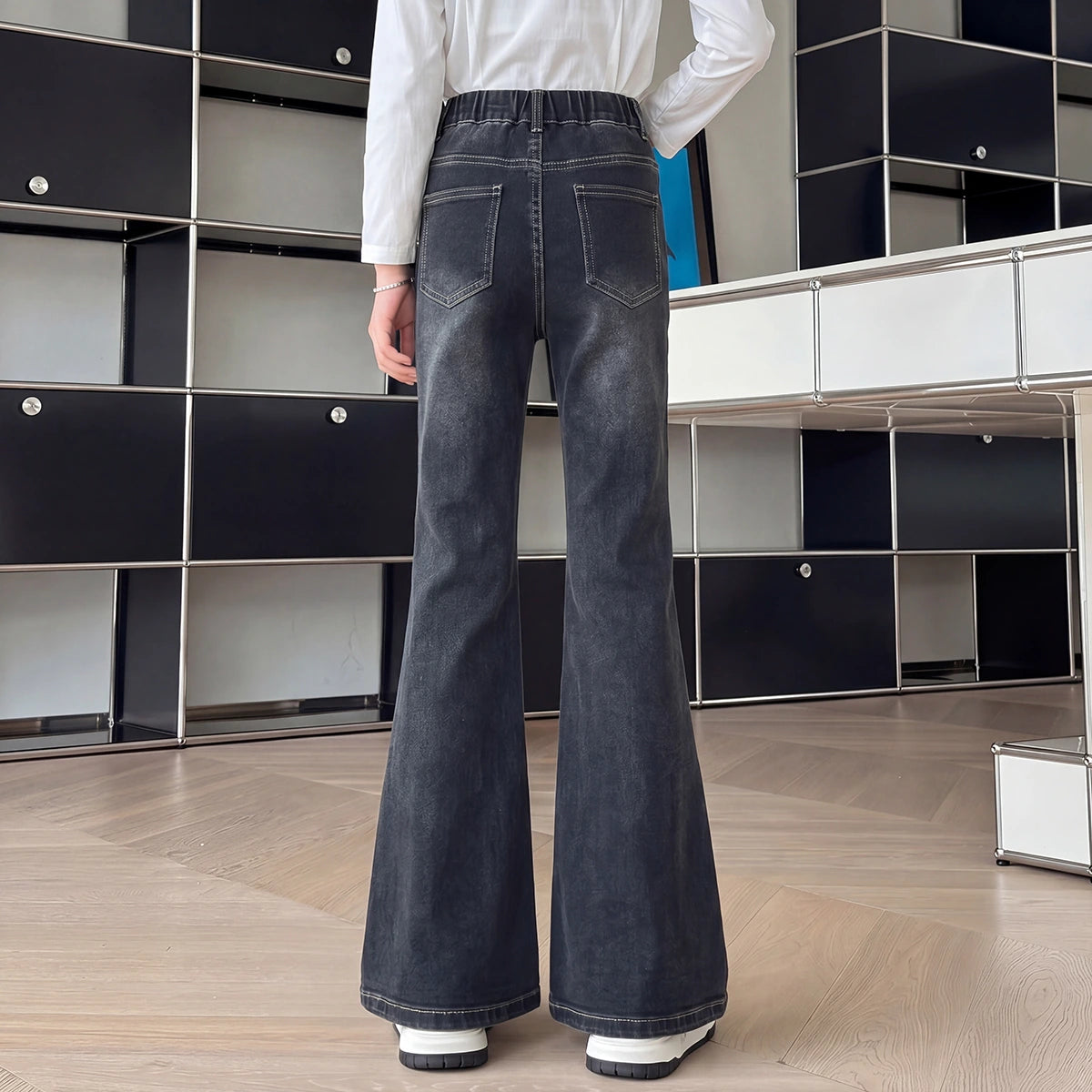 Girls Black Flared Denim Jeans Pants