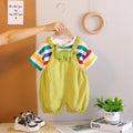 Boys Dinosaur Applique Short Sleeve Striped T-Shirt With Green Dungaree Sets 2 pc. Sets Green 1-2 Y