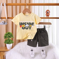 Boys Yellow Inside Out Print T-Shirt With Twill Cargo Pocket Shorts Sets 2 pc. Sets Yellow 3-6 M