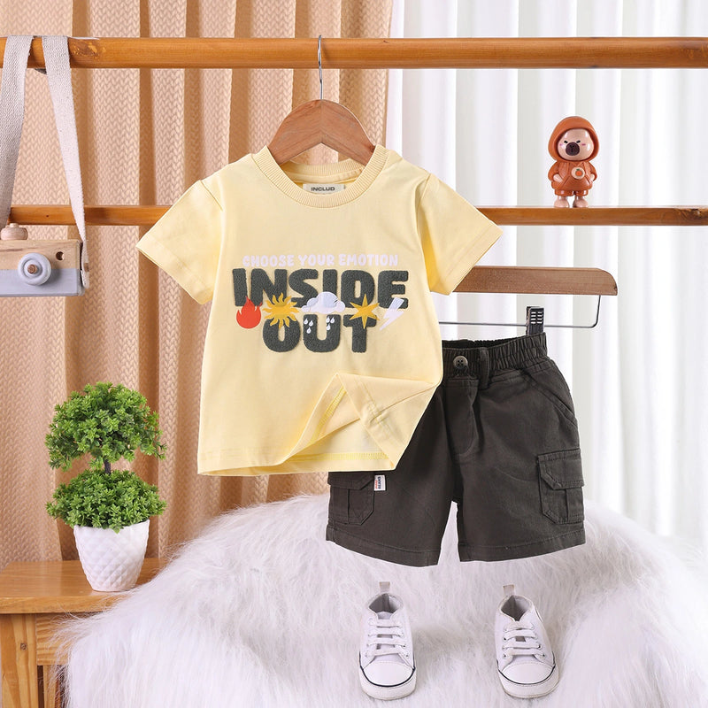 Boys Yellow Inside Out Print T-Shirt With Twill Cargo Pocket Shorts Sets 2 pc. Sets Yellow 3-6 M
