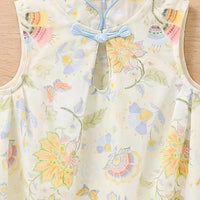 Girls Multicolor Floral Print Mandarin Collar Flared Dress Casual Dresses