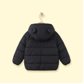 Boys Black Bear Ear On Hood Quilted Zip-up Jacket Coats & Jackets