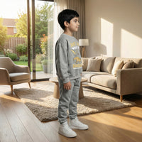 Boys Grey Dinosaur Graphics Round Neck Sweatshirt With Joggers Sets 2 pc. Sets