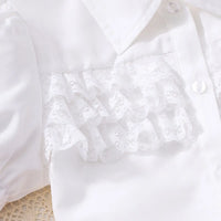 Girls White Puff Sleeves Collared Top With Pleated Skirts Set Sets