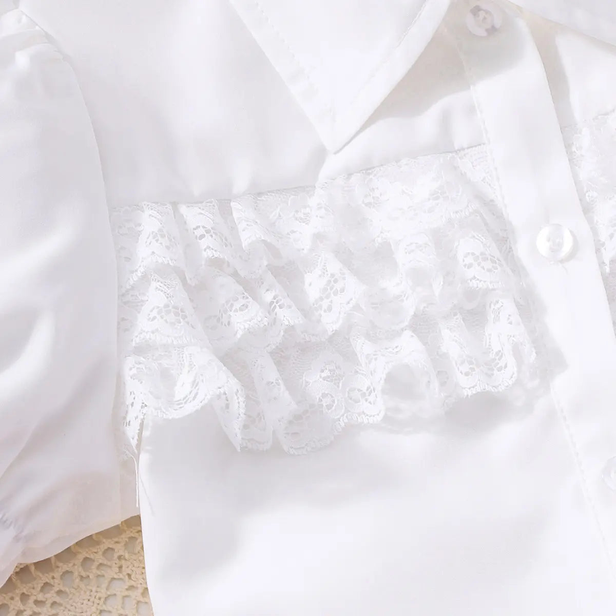 Girls White Puff Sleeves Collared Top With Pleated Skirts Set Sets