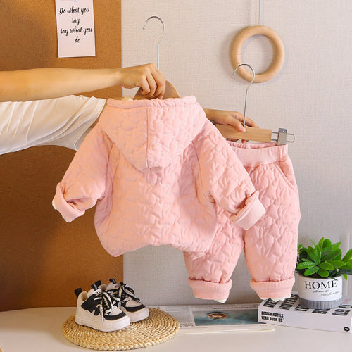 Girls Light Pink Rabbit Design Quilted Hoodie With Jogger Co-ord Sets Sets