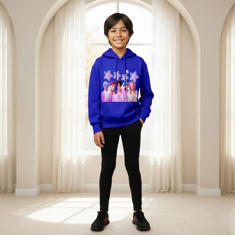 Boys Dark Blue K-Pop Star Graphics Hoodie Sweatshirts & Hoodies Dark Blue 5-6 Y