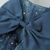 Girls Blue Foil Printed Bow Applique Fit & Flare Dress Casual Dresses