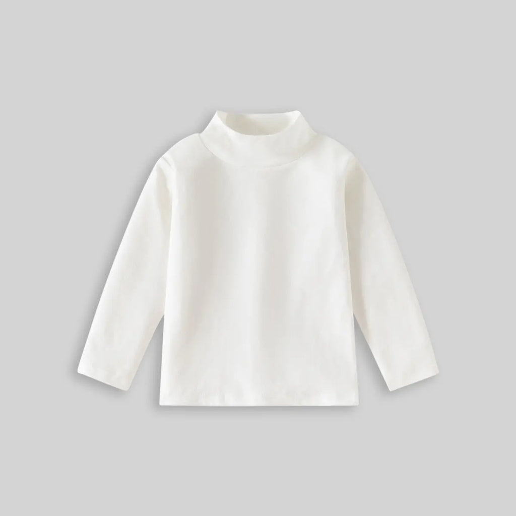 Boys White Mock-neck T-Shirt With Long Sleeves Tshirts