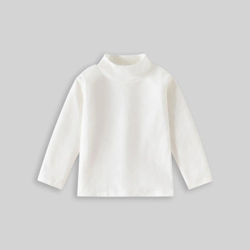 Boys White Mock-neck T-Shirt With Long Sleeves Tshirts