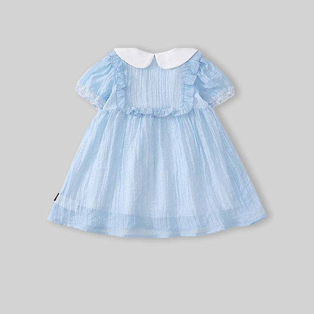 Girls Light Blue Textured Peter Pan Collar Fit & Flare Dress Casual Dresses