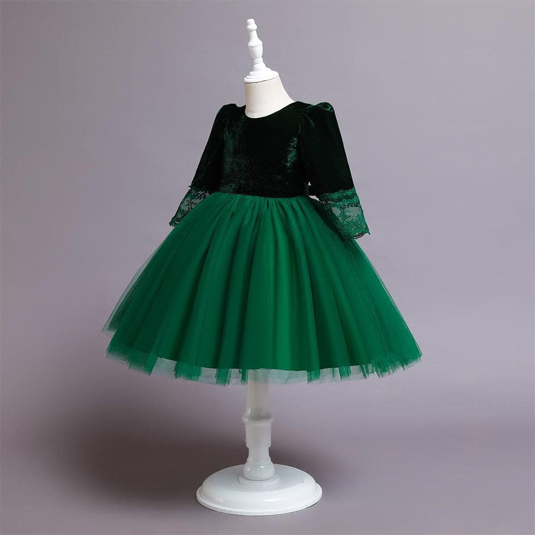 Girls Long Sleeves Velvet Party Wear Dress Party Dresses   