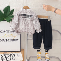 Boys Brown Abstract Printed Long Sleeves Shirt With Denim Pants Set 2 pc. Sets