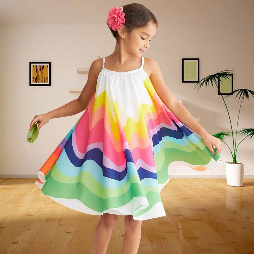 Girls Sleeveless Rainbow Printed Dress
