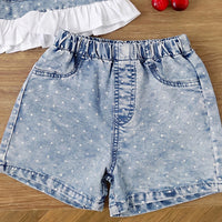 Girls Light Blue Polka Dot Print Sleeveless Top With Shorts Sets 2 pc. Sets