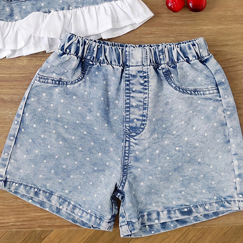 Girls Light Blue Polka Dot Print Sleeveless Top With Shorts Sets 2 pc. Sets