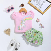 Girls Pink Unicorn Printed T-Shirt With Printed Shorts Sets 2 pc. Sets Pink 0-3 M