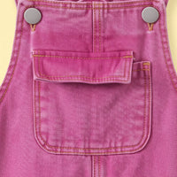 Girls Fuchsia Denim Bow Applique Dungaree Jumpsuits